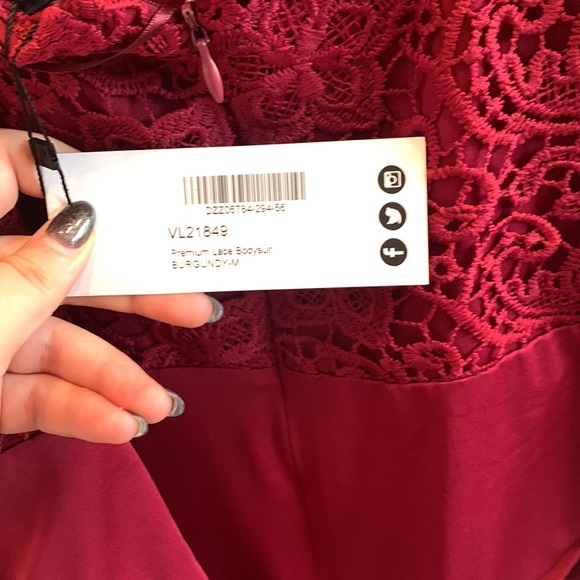 Boo-hoo burgundy bodysuit with lacy top - Picture 3 of 5